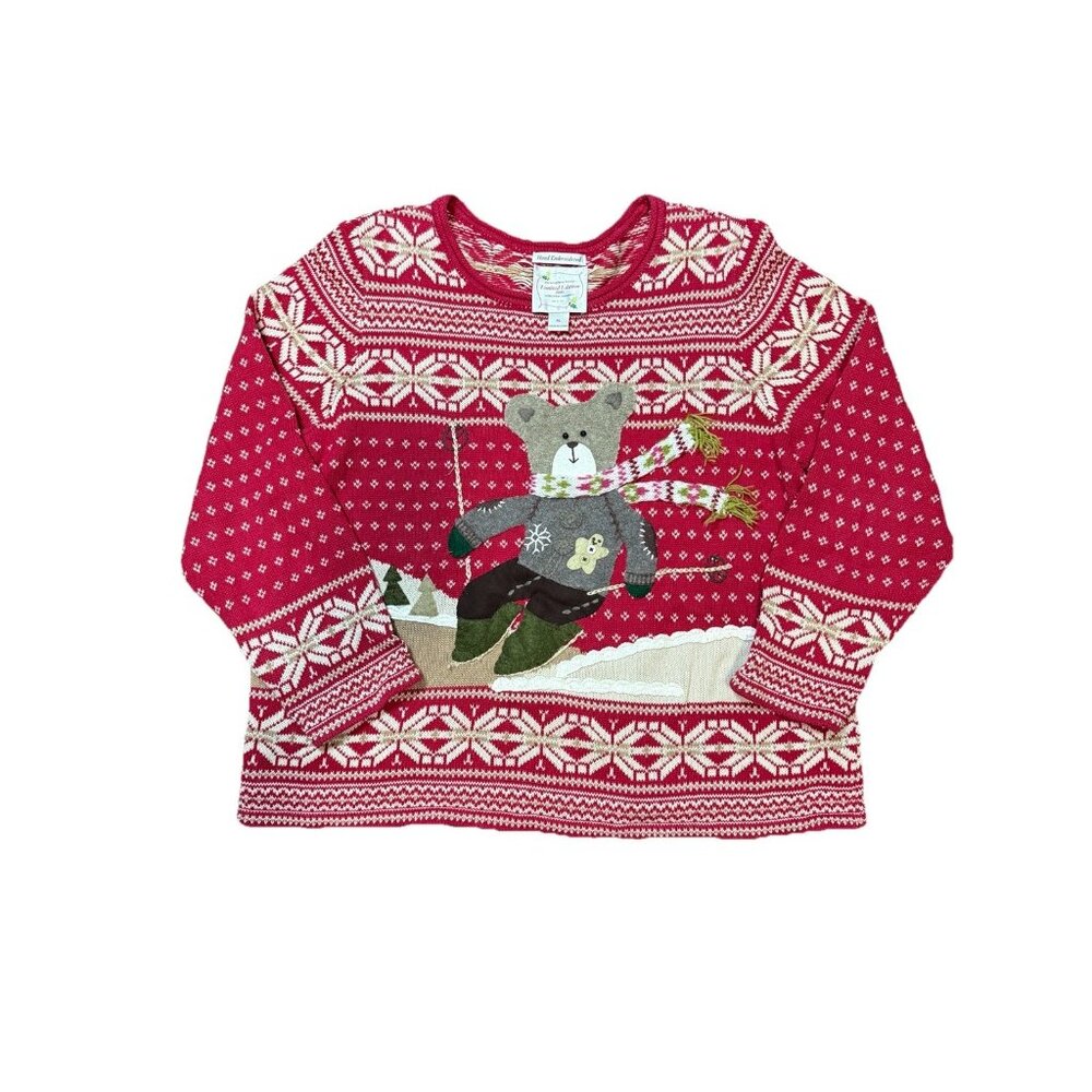 Christopher & Banks Sweater Women's XL Knit Teddy Bear 2010 LIMITED EDITION